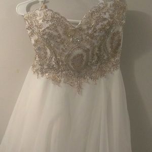 White with gold beadwork knee length dress
